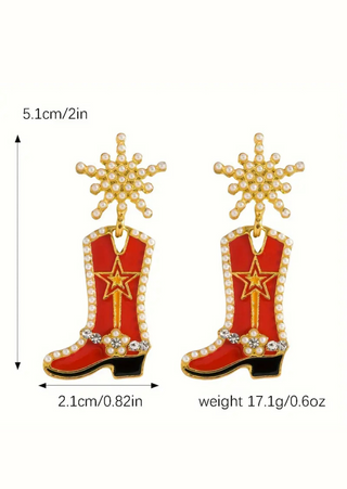 Red Christmas Snowflake Boot Drop Earring