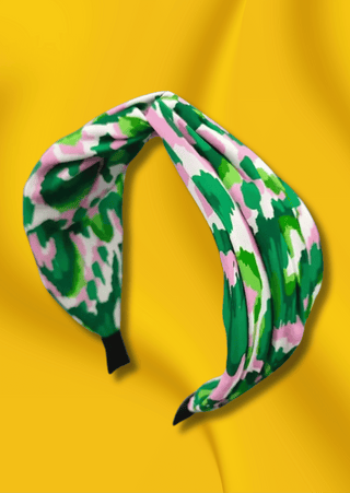 Boho Bow-Printed Knot Headband (Green)-W