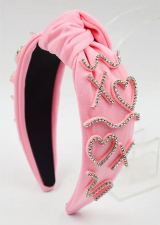 Heart Rhinestone Knotted Headband (Pink)