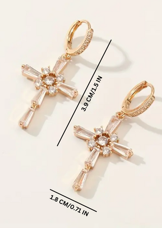 Golden Cross Drop Earrings