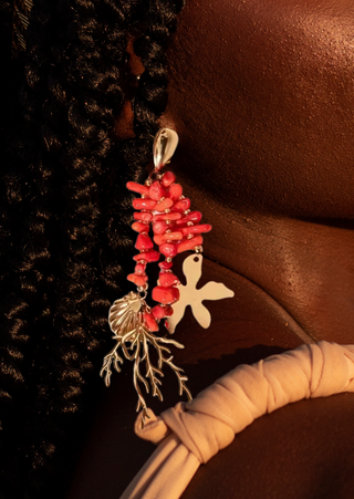 Red Coral Drop Earring