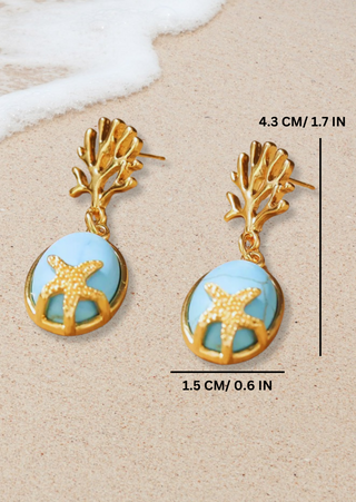 Coral Stud with Ocean Starfish Drop Earring