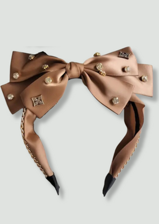 Sparkle Bow Headband with Pearls (Brown)