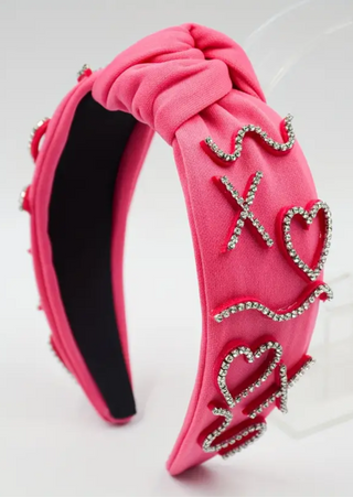 Heart Rhinestone Knotted Headband (Rose Red)