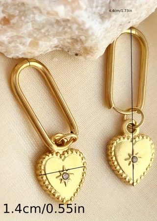 Rectangle Hoop with a Heart Drop Earrings - W