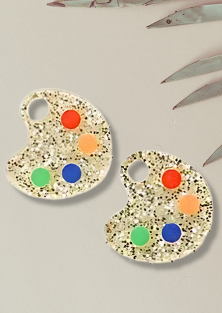 Glitter Color Palette Stud Earring -W