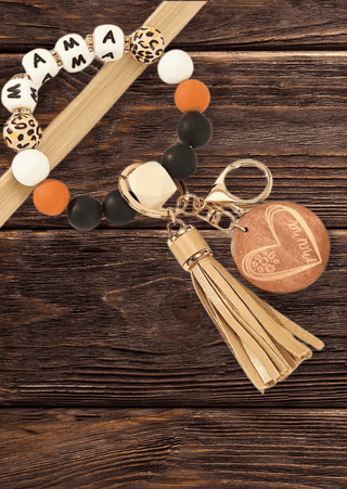 MAMA Wood Bracelet Key Chain with Tassel-W