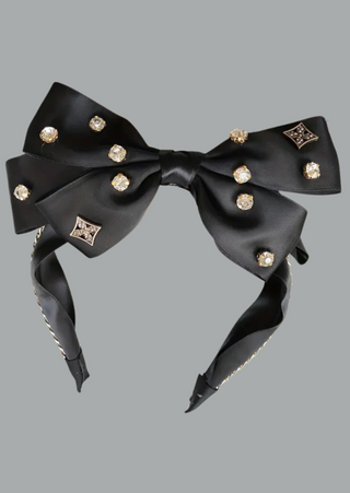 Sparkle Bow Headband with Pearls (Black)