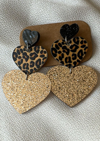 Animal Print String Of Heart Earring-W