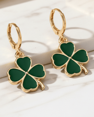 St Patrick's Day Golden Shamrock Dangle Earrings-W