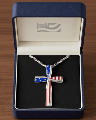 Independence Day Cross Faith Necklace Silver-W