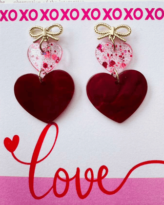Valentine's Gold Bow Double Heart Drop Earring-W (RTS)