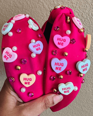 Valentine’s “Hug Me” Candy Heart Headband(Hot Pink)-W