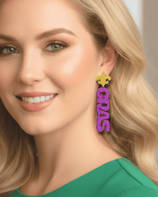 "Mardi Gras" Glitter Letter Dangles-W