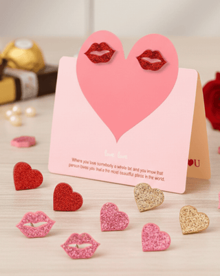 Valentine's Heart & Kiss Sparkly Acrylic Studs-W