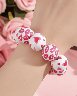 Valentine's Hearts & Kisses Chunky Beaded Bracelet-W