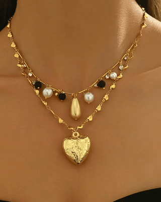 Valentine's Double Layered Love Necklace Set with Vintage charm-W