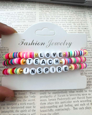 Love, Teach, Inspire Teachers Appreciation Bracelet Stack of 3-W