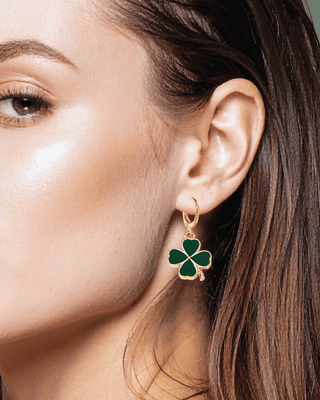St Patrick's Day Golden Shamrock Dangle Earrings-W