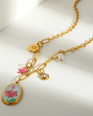Easter Gold Lily Charm Paperclip Necklace-W