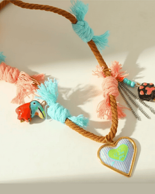 Easter Colorful Boho Heart Charm Statement Necklace(Green)-W