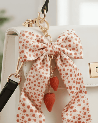Satin Bow with Strawberry Charm Keychain-W