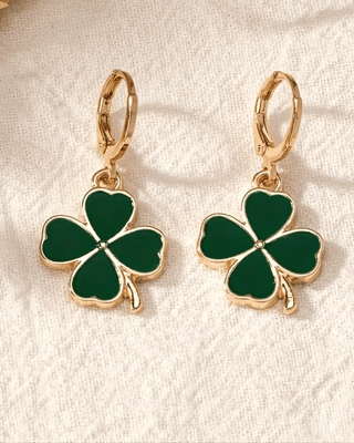St Patrick's Day Golden Shamrock Dangle Earrings-W