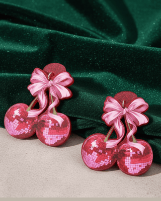 Easter Disco Cherry With a Bow Drop Earring-W