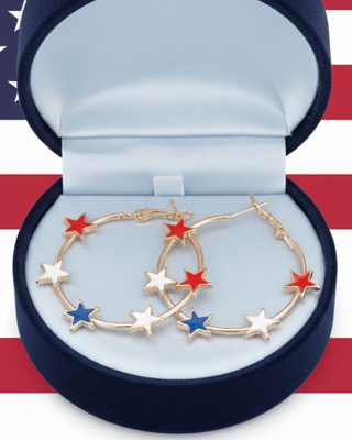 Patriotic Stars Golden Hoop Earring-W