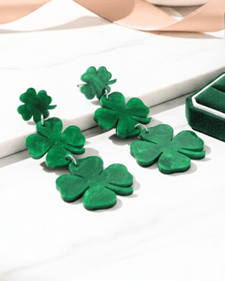 St Patrick's Day Triple Shamrock Dangle Earring-W