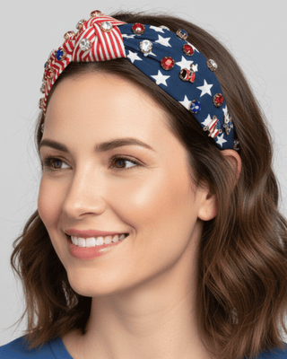 Patriotic Star & Striped Rhinestone Charm Headband-W