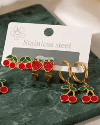 Spring Cherry Strawberry Charm Earrings-W
