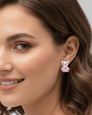 Valentine's Teddy Bear Studs (Pink & Lilac)-W