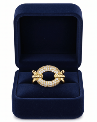 Mother's Day Oval Pave Diamond Gold Statement Ring-W
