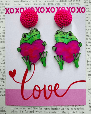 Valentine's Froggy with a Heart Dangle Earrings-W