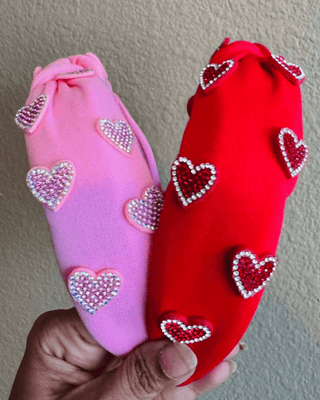 Valentine's Crystal Heart Studded Headbands(Pink & Red)-W