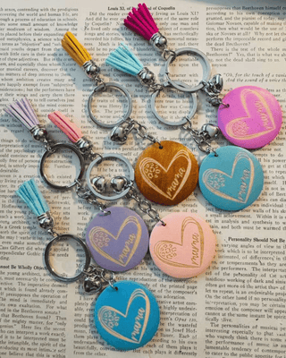 Assorted Wooden Heart Bag Charm with a Tassel(Set of 6)-W