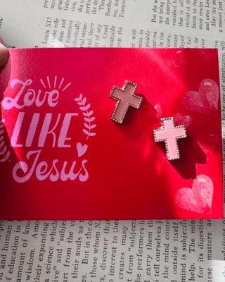 Pink Cross Stud Earring-W