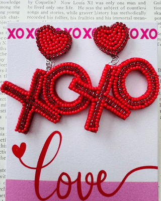 Valentine's XOXO Beaded Heart Dangle Earring-W