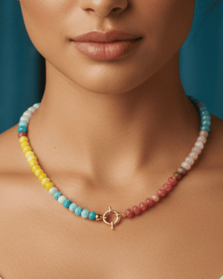 Easter Multicolor Pastel Beaded Glass Necklace(SPRING1)-W