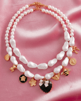 Valentine's Boho Duo Necklace Set with Black Heart-W