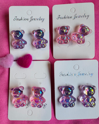 Valentine's Teddy Bear Studs (Pink & Lilac)-W