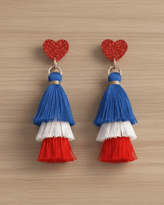 Stars & Stripes Inspired Heart Dangle Earrings-W