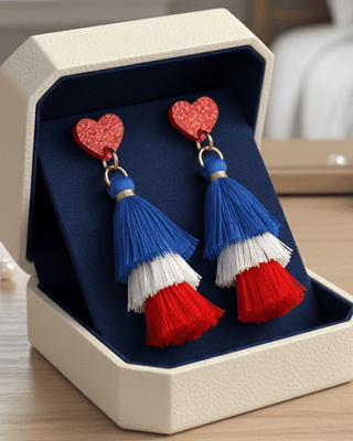 Stars & Stripes Inspired Heart Dangle Earrings-W