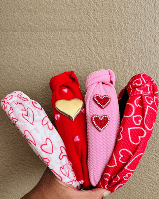 Valentine's Heart Studded Handmade Headbands(Set of 4)-W