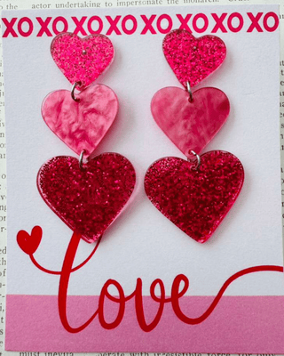 Valentine's Triple Heart Glitter Earring-W
