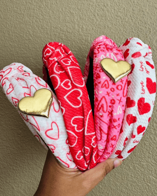 Valentine's Heart Charm & Printed Handmade Headbands(Set of 4)-W