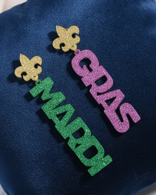 "Mardi Gras" Glitter Letter Dangles-W