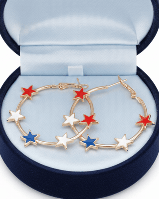 Patriotic Stars Golden Hoop Earring-W