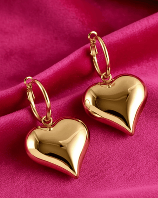 Valentine's Big Golden Heart Drop Earrings-W